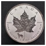 2018 -1 oz Silver Maple Leaf Lunar Dog Privy BU