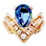 Pear Swiss Blue Topaz & Diamond Dinner Ring 14k