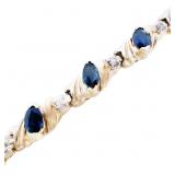 Blue Sapphire & Diamond Link Bracelet 14k Gold 7"