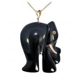 Carved Onyx Elephant 14k Yellow Gold