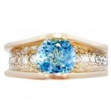 Blue Topaz & Diamond Modern Ring 14k Gold