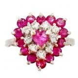 Ruby & Diamond Heart Dinner Ring 14k Gold