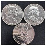 (3) Silver Ben Franklin Half Dollars- Asst BU