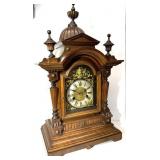 Antique German Walnut Chiming Mantel Clock