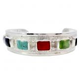 Vintage Multi-Stone Wide Cuff Bracelet