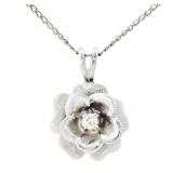 Diamond Sculpted Rose Pendant Necklace 14k WG