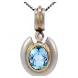3 Carat Blue Topaz & Diamante Pendant