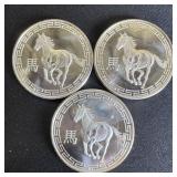 (3) 1 oz 2014 Year of the Horse Fine Silver Rounds