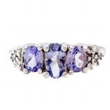 Tanzanite & Diamond Trilogy Ring 10k WG