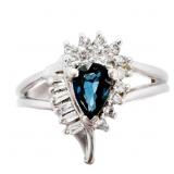 Sapphire & Diamond Dinner Ring 14k White Gold