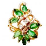 Emerald & Diamond Statement Ring 14k Gold