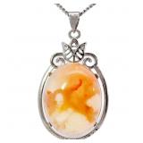 Amber & White Agate Filigree Pendant