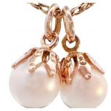 Pair (2) White Pearl Charms 14k Yellow Gold