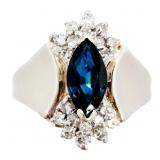 Marquise Sapphire & Diamond Ring 14k
