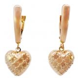 Puffed Quilted Heart Dangle Earrings 14k Gold