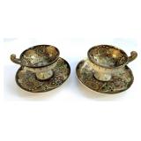 Fine pair of antique Nippon gilded cups & saucers