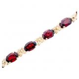 7.5 CTW Garnet & Flower Link Bracelet 14k Gold