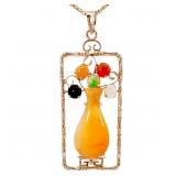 Jade Onyx Citrine Vase Pendant 14k Gold