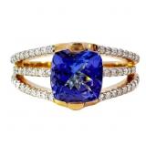 2+ CT Cushion Tanzanite & Diamond Ring 18k