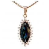 Marquise Sapphire & Diamond Halo Pendant 14k