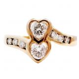 Heart Diamond Crossover Ring 14k Gold