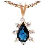 Sapphire & Diamond Halo Pendant 14k Gold