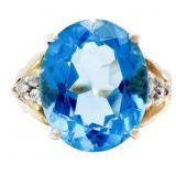 6+ CT Swiss Blue Topaz & Diamond Ring 14k Yellow