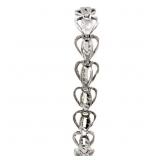 7' Diamond Cut Heart Link Bracelet Sterling Silver