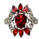 Edwardian 2.4 CTW Garnet & Hematite Ring