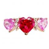 Ruby Sapphire  Diamond Heart Trilogy Ring 10k Gold