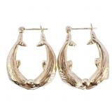 Dolphin Hoop Earrings 14k Yellow Gold