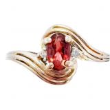 Garnet & Diamond Crossover Ring 14k Gold