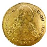 RARE 1801-P JF Colombia Gold 8 Escudos Charles I
