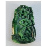 Well carved Chinese Emerald Color Jade Pendant