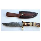 8' Damascus & Bone Hunting Throwing Knife