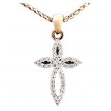 Petite Diamond Ribbon Cross Pendant 10k Gold
