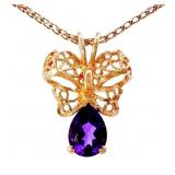 Pear Amethyst Butterfly Pendant 14k Gold