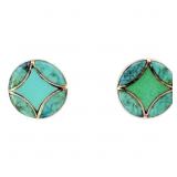Turquoise Inlay Earrings 14k Yellow Gold