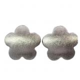 Designer Brushed Flower Earrings 14k White