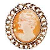 Hand Carved Cameo Shell Ring 14k Yellow Gold