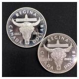 (2) 1982 Canada Silver Dollar Proof Bison Skull