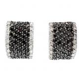 $4k 2 CTW Black & White Diamond Hoop Earrings 14k