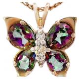 Mystic Topaz & Diamond Butterfly Pendant 10k Gold