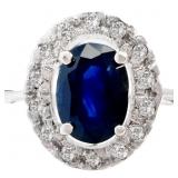 3/4 Carat Blue Sapphire & Diamond Halo Ring 14k WG