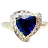 Trillion Blue Sapphire & Diamond Ring 10k Gold