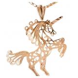Filigree Unicorn Pendant 14k Yellow Gold