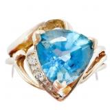 1.5 CT Blue Topaz & Diamond Dinner Ring 10k Gold