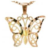 Milgrain & Sparkle Cut Butterfly Pendant 14k Gold