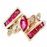 Ruby & Diamond Crossover Dinner Ring 10k Gold