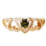 Green Diamante 5-Heart Ring 10k Yellow Gold